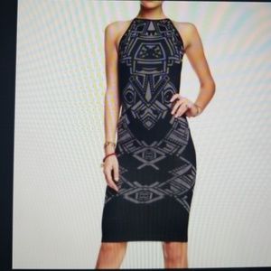Free People Black Dress with Gray Aztec Print Midi